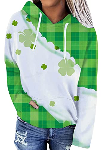 Image of Women's St. Patrick's Day Hoodie Sweatshirts Irish Stylish Shamrock Clover Print Casual Pullover Tops