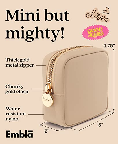 Embla Makeup Bag Travel Cosmetics Pouch and Toiletry Bag, Nylon Zipper Pouch Purse, Cute Make Up Organizer Storage Tote for Women Girls, Waterproof Travel Skincare Case, Small Makeup Bags, Sand - Image 3