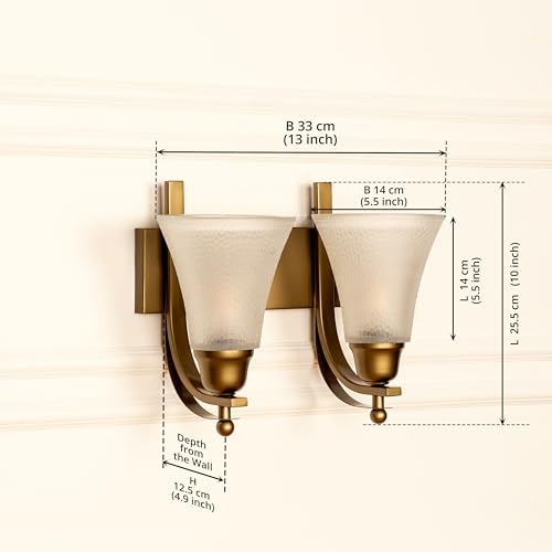 Image of Divine Trends Antique Brass Finish Double J Wall Light with Frosted Hammered Glass Shade for Living Room, Bedroom, Home Decoration, Hotel Wall Lamp Pack of 1