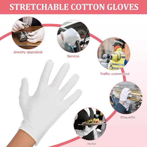 AHQiZFX 3 Paar Baumwollhandschuhe,Weiß Baumwollhandschuhe für Trockene Hände,Feuchtigkeitsspendend,Kosmetisches Ekzem,HandSpa & Schmuckinspektion,Waschbares Dehnbares Atmungsaktives Stoff Handschuhe-M