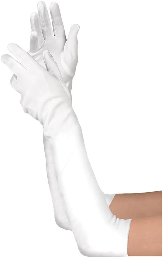Lansian Long Opera Party Gloves for Women 1920s 20s Satin Gloves Costumes Elbow Length Bridal Evening Dress, 21 inches White