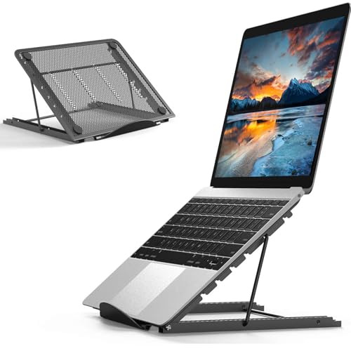 Supporto pc Portatile, Supporto per laptop ergonomico, Leggero, Antiscivolo,Regolabile a 6 Angolazioni e ventilato, Laptop Stand Compatibile con computer portatili fino a 17" -nero