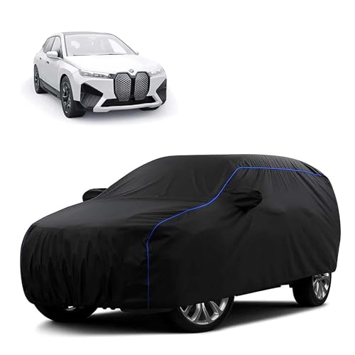 Image of Sulfar 100% Water Resistant Car Body Cover Compatible with Mirror for BMW iX(Electric) (Triple Stitched, Full Bottom Elastic, Black Tafetta with Blue Piping)