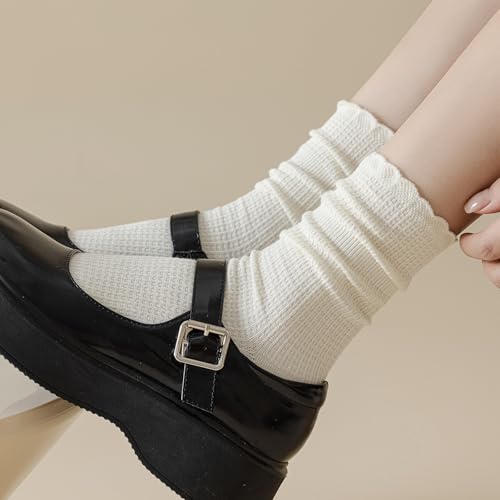 Mcool Mary Womens Crew Socks Ruffle Casual Cotton Frilly Breathable Cute Knit Lettuce Turn-Cuff Trim Ankle Socks 6 Pack4