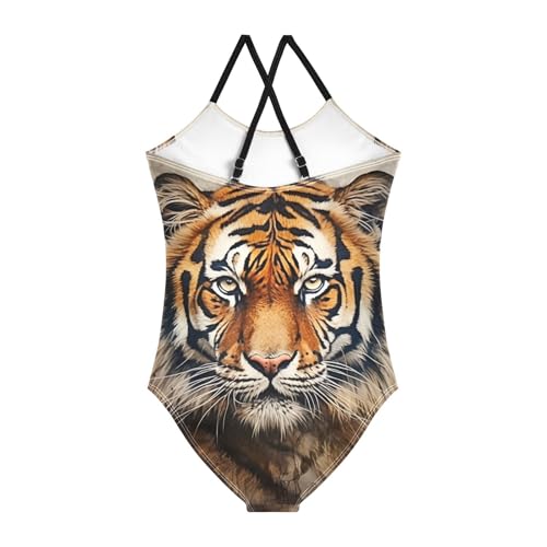 ALAZA Vintage Tiger Girl’s Swimsuits Bathing Suit One Piece Beach Swimwear2