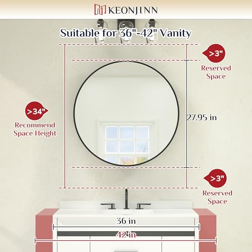 Image of Keonjinn 28 x 28 Inch Round Black Mirror Medicine Cabinet Wall Mounted, Circular Modern Medicine Cabinet with Mirror, Black Framed Medicine Cabinets with Mirror, Vanity Bathroom Mirrors with Storage