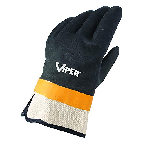 Galeton Viper Double Coated Pvc Gloves Safety Cuff Black (Pack Of 12) 7110,Large #TOP1