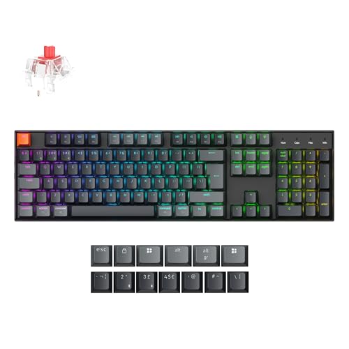 Keychron K10 QMK Full Size Customized Wireless Bluetooth/Wired Mechanical Keyboard, Programmable Macro, RGB LED Backlight, Hot-Swappable Red Switch for Mac/Windows/Linux(Version 2) - UK Layout