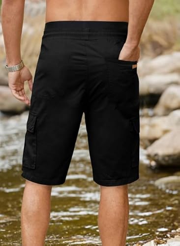 JMIERR Mens Casual Twill Cargo Shorts Cotton Drawstring Classic Cargo Chino Stretch Short with 6 Pockets for Men, US36(L), A Black - Image 6