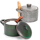 GearRoot 2 Pack Speckled Ceramic Salt Cellar with Lid and Sp...