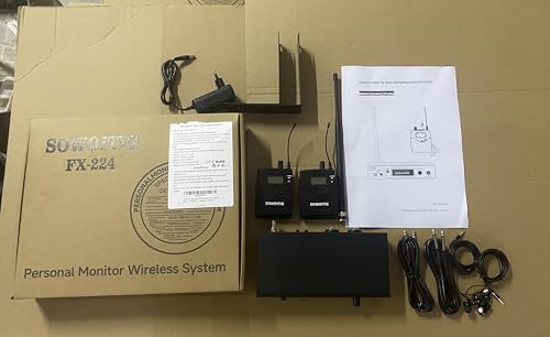SOWOITIG Système de surveillance intra-auriculaire sans fil – Système UHF-IEM professionnel (mono) avec émetteur en métal monté en rack, 2 récepteurs Bodypack avec écouteurs, 100 fréquences, portée de – vue 8