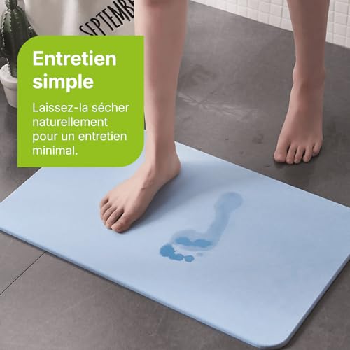 Tapis de bain absorbant bleu clair 60x40cm pour douche moderne