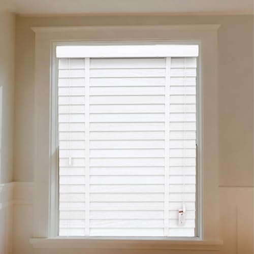 Tamaños Personalizables Persiana Veneciana de Madera, Persianas Horizontales Opacas, Lamas De 5cm, Estores Venecianos De Madera Sin Cables para Dormitorio Y Salón(Blanco Perla)
