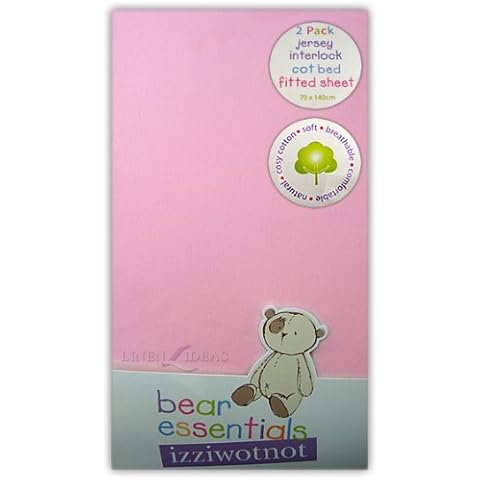 Izziwotnot Jersey Interlock Fitted Cot Bed Sheets (Pack of 2, Pink) Cover