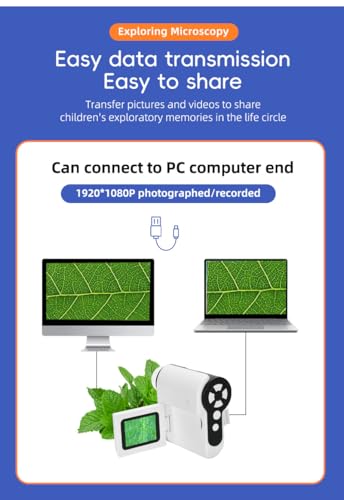 Image of LongReal 1000X Handheld Microscope for Kids with 2'' LCD Screen 6 Adjustable LED Lights Portable Microscope USB to PC