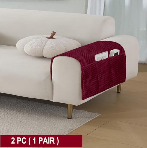 Image of Amazon Basics - Velvet Quilted Sofa Armrest - Set of 2 | Multi-Layered Fabric | 70cm x 70cm | 350 GSM | Color - Maroon