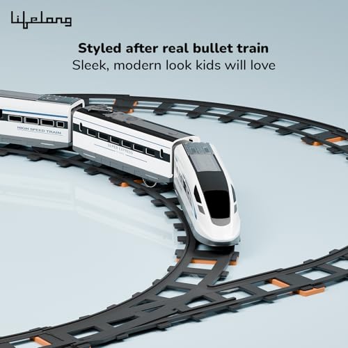 Image of Lifelong Metro Remote Control Bullet Train Set for Kids 1-8 Yrs, 37 Pcs with LED Headlight, Easy Fit Train Track Set, Flexible Layout, High-Speed Metro Toy Train with Sounds for Indoor Play (LLCRCT01)