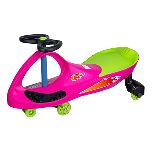 PlasmaCar Lightning Glow Rider - Inertia & Movement Powered Ride-On Toy, Light-Up Wheels, Indoor-Outdoor Play Pink & Green