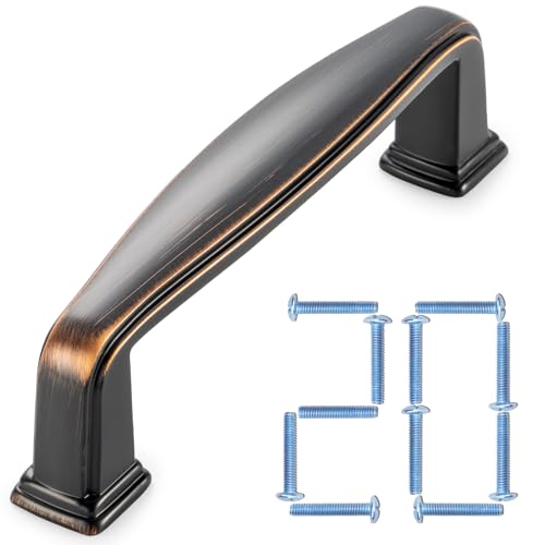 KOOFIZO Paquete de 20 tiradores de arco de gabinete de pies cuadrados, mango de bronce aceitado para muebles, espacio de tornillos de 3 pulgadas/76 mm para puerta de armario de cocina, cajón de