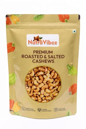 Image of NutraVibez Roasted Salted Cashews 200g Crunchy Whole Kaju Nuts Roasted Dry Fruits Snack Pack Ready to Eat Salted Cashew Nuts for Travel Office Home Kitchen Grocery Use