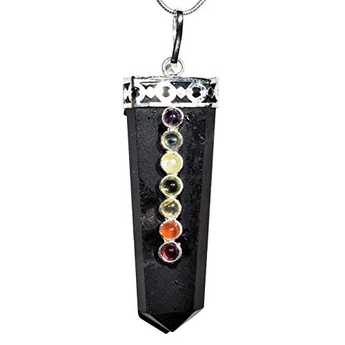 Zenergy Gems Charged 7 Chakra Black Tourmaline Crystal Perfect Pendant + 20