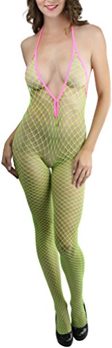 Image of ToBeInStyle Women's Bodystocking Crotchless Peek-A-Boo Fishnet Lace Bodysuit