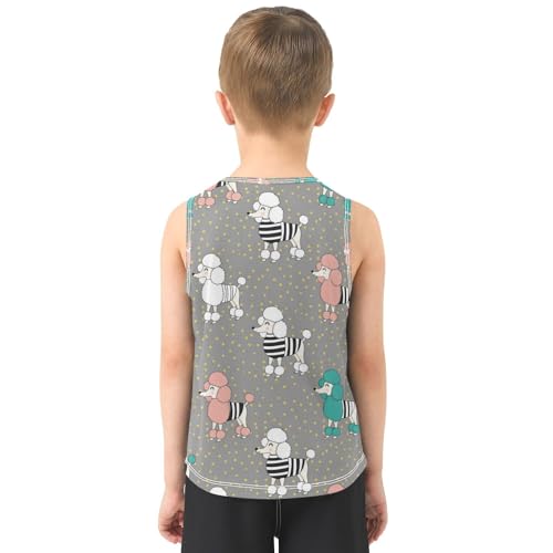 J JOYSAY Cartoon Poodle Dog Gray Boys Tank Top Sleeveless Muscle Shirts Quick Dry Active Workout Sport Kids T-Shirts 3-15T3