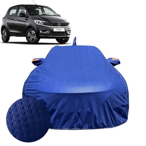 Image of Car Cover for Tata Tiago /Tiago EV (2016-2026) | 100% Waterproof Cover with Antenna & Reflective Mirror Pockets | Dustproof, Scratchproof, Heatproof Tiago Car Cover |Soft Cotton Lining| Blue