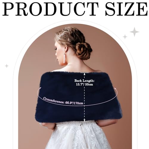 Jadive Women's Faux Fur Shawl Wrap Fake Fur Stoles Scarf Shrug Bridal Winter Wedding Evening Dress with 2 Rhinestone Brooches2