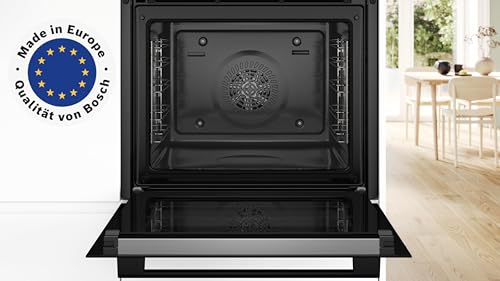 Bosch HBA574BB3, Serie 4, Einbau-Backofen 60 x 60 cm, Pyrolyse-Selbstreinigung, LED-Display-Steuerung, Automatikprogramme, Hydrolytische Reinigungshilfe, 3D-Heißluft für gleichmäßiges Backen, Schwarz