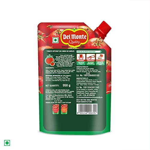 Image of Del Monte Tomato Ketchup - No Onion No Garlic, 900 g| No MSG |100% Vegan | Tomato Sauce (Pack of 3)