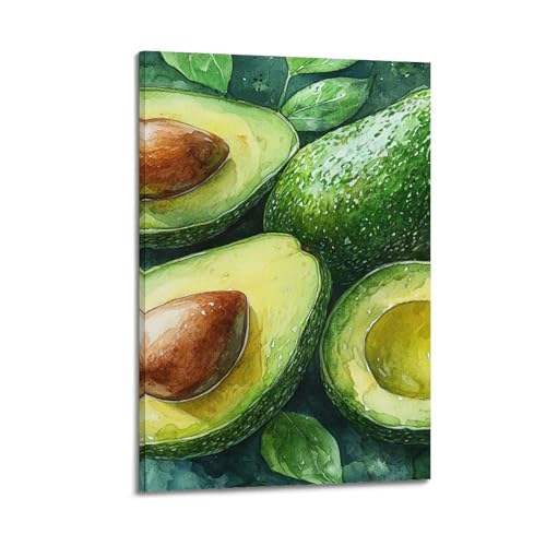 Toile avocat et fruits aquarelle 30x45cm avec cadre pour décoration murale de chambre
