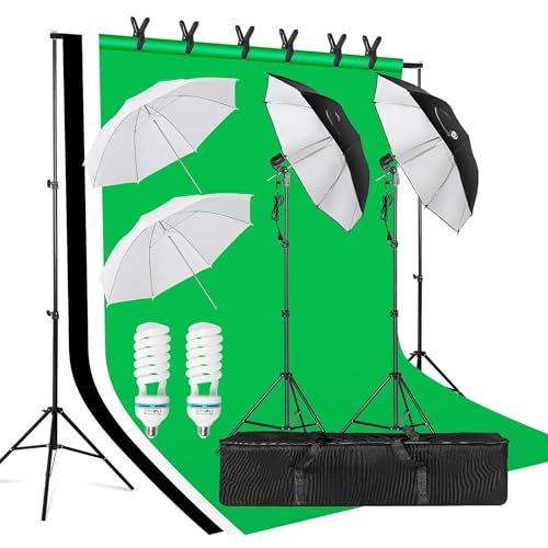 LEADZM Kit Studio Photo et éclairage, 2m x 3m Système de Support de Toile de Fond, Ampoules LED Parapluie Continu pour Portrait et Photographie Vidéo (LE001)