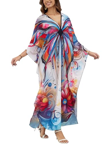 Image of KECVOT Kaftan Dresses for Women Plus Size Batwing Sleeve Caftans Long Bathing Suit Cover Up Maxi Beach Dress Loungewear