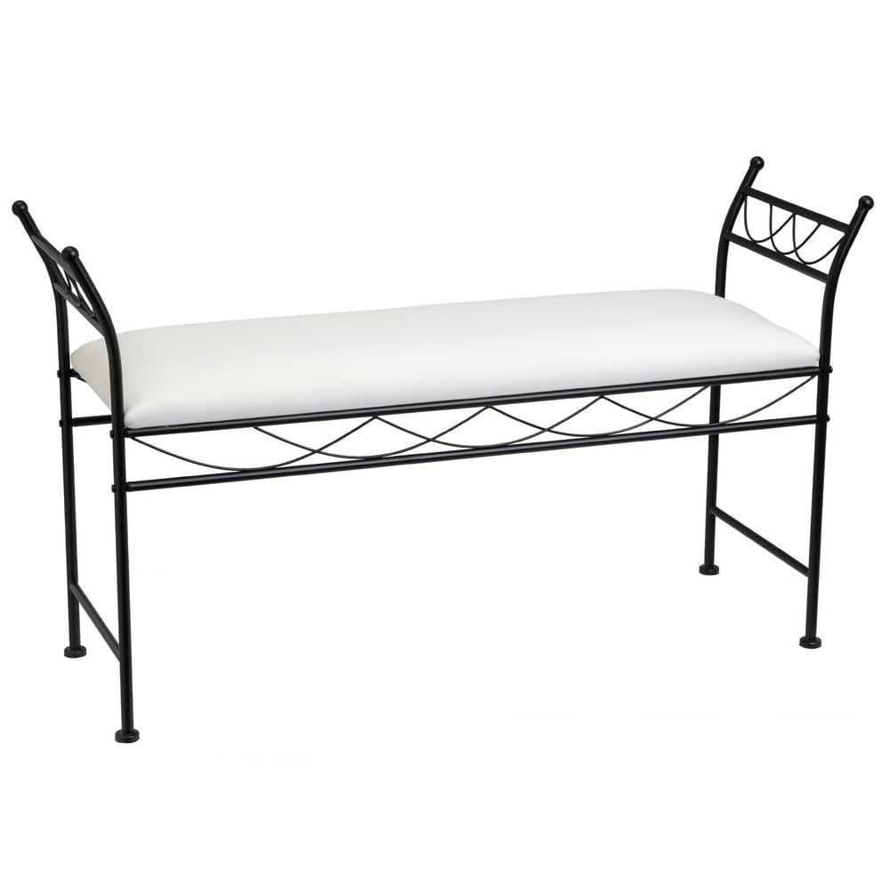 LOLAhome Banqueta Dormitorio Classic Grande de Metal Negro y Tela de algodón de 115 cm