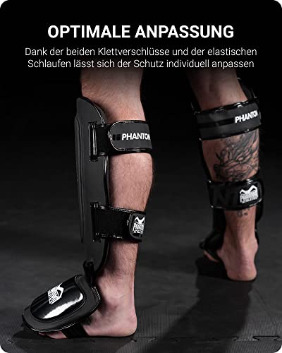 Foto von Phantom Schienbeinschoner mit Spannschutz, Kampfsport, MMA, Kickboxen, Muay Thai (S/M, APEX Hybrid - Schwarz)