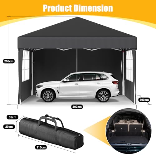 Devoko 3m x 3m Pop Up Garden Gazebo with Sides, Easy Setup Waterproof Marquee Tent with 4 Removable Panels, UV 50+ Canopy, Adjustable Height, Folding Outdoor Shelter for Camping, Events, Grey 2 Devoko 3m x 3m Pop Up Garden Gazebo with Sides, Easy Setup Waterproof Marquee Tent with 4 Removable Panels, UV 50+ Canopy, Adjustable Height, Folding Outdoor Shelter for Camping, Events, Grey - Image 2
