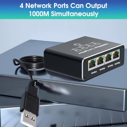 Image of ZORBES USB C Ethernet Splitter 4 in 1 Ethernet Splitter,1000Mbps RJ45 LAN Internet with USB-C Interface Universal for Computer,Hub,Switch