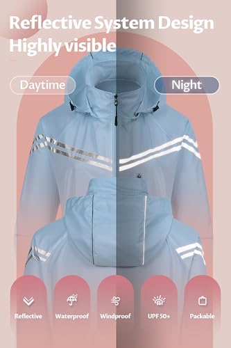 Image of CREATMO US Women's Sun Jackets Lightweight Packable Shirts UPF 50+ Hoodie Reflective Cycling Jacket With Detachable Hood