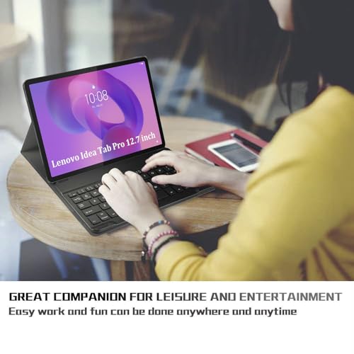 Image of HOM Tri-Fold Wireless Bluetooth Keyboard with Detachable Tablet Case Cover for Lenovo Idea Tab Pro 12.7 inch - Black