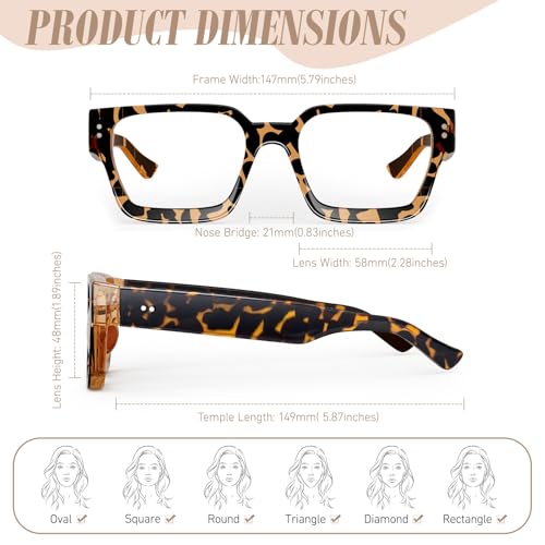 Image of Sunier Oversized Thick Square Fake Clear Lens Glasses Women Men 100% UV400