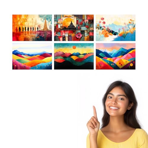 Image of SiddArtify Abstract Landscape Wall Art Prints Set - Colorful Mountain Poster Decor for Living Room Bedroom Office - 12x18 inch Board Pack of 6
