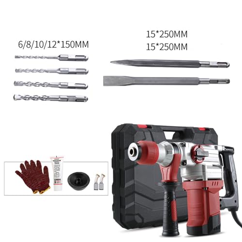 Martillo Demoledor Eléctrico de 2200W para Concreto, de Alta Resistencia, con Mango Giratorio 360° para Zanjas y Demolición de Muros