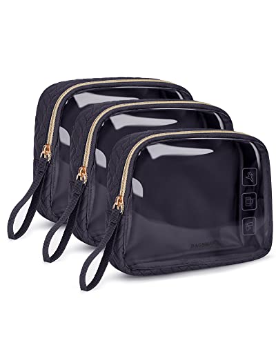 BAGSMART TSA Approved Toiletry Bag, 3 Pack Clear Makeup Cosmetic Bag Organizer, Quart Size Travel Bag for Toiletries, Carry-on Travel Accessories Essentials - Black