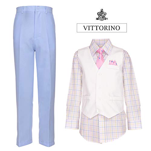 Image of Vittorino Boys 4 Piece Suit Set with Vest, Dress Shirt, Bow Tie, Pants & Pocket Square | Big & Little Kids Formal Apparel
