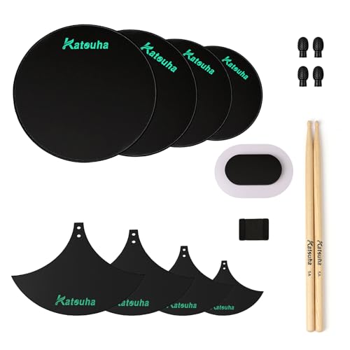 Katouha Drum Mute Pads Set for Quiet Practice, 13-Piece Drum Silencer Pads Kit with Drumsticks, 2 Pairs of Drumstick Dampeners, Cymbal Mufflers, Bass & Snare Dampeners