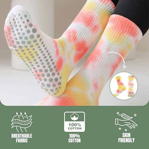 Women Yoga Socks 5 Pairs Pilates Non Slip Socks for Yoga, Gym, Athletic Grippy Camouflage Size US 5-9.53