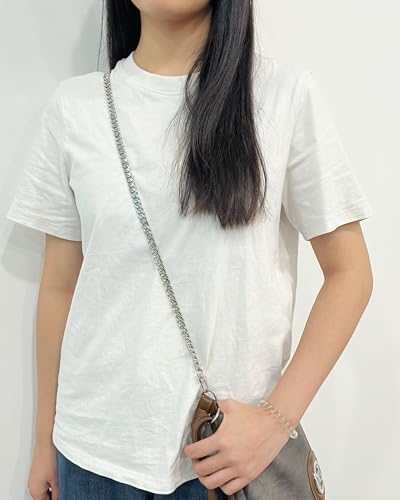 Image of Model Worker DIY Iron Flat Chain Strap Handbag Chains Purse Chain Straps Shoulder Cross Body Replacement Straps with Metal Buckles (47 inch, Silver) | DIY Iron Flat Cross Body Purse Chain Strap Replacement Bag Chain Accessories with Metal Buckle