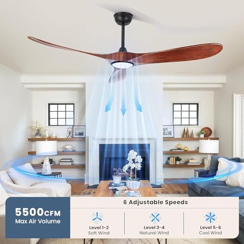 Image of heimo 72 Inch Ceiling Fan with Light and Remote Control, Wood Outdoor Ceiling Fans with Lights Dimmable for Bedroom Living Room Patios Proch Office Rustic Extra Large High Cfm Exterior Fan(Walnut)