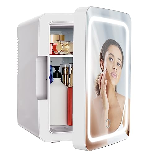 Image of PERSONAL CHILLER Mini Fridge, 6.8L Skincare Fridge with LED Makeup Mirror, Low Noise/Energy Consumption Portable Cosmetic Mini Fridge (New-K6101WH)
